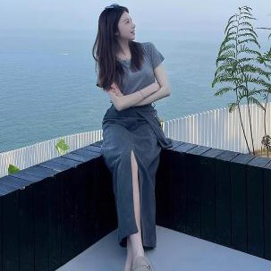 2025新款法式简单大方气质长款长裙连衣裙子半身裙两件套装女夏季