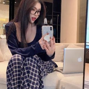 欧若拉睡衣女【定制款】春夏休闲洋气可外穿带胸垫三件套装慵懒风