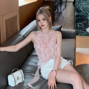 EUSKY IIWAN 白色无袖上衣女短款2025夏不规则设计感显瘦吊带背心