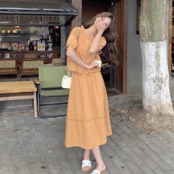 港味复古盐系短袖半身裙两件套女2025夏季新款今年流行的女装套装